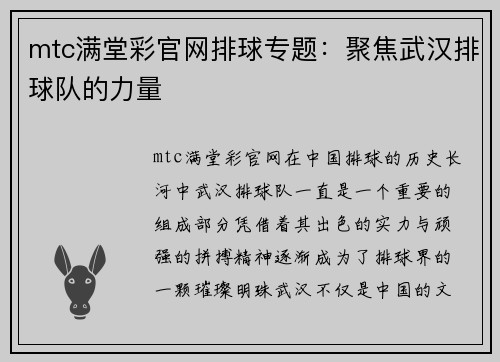 mtc满堂彩官网排球专题：聚焦武汉排球队的力量